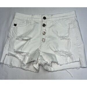KanCan Shorts Womens Size 9 28 White Denim Button Fly Distressed Frayed Hem Mid